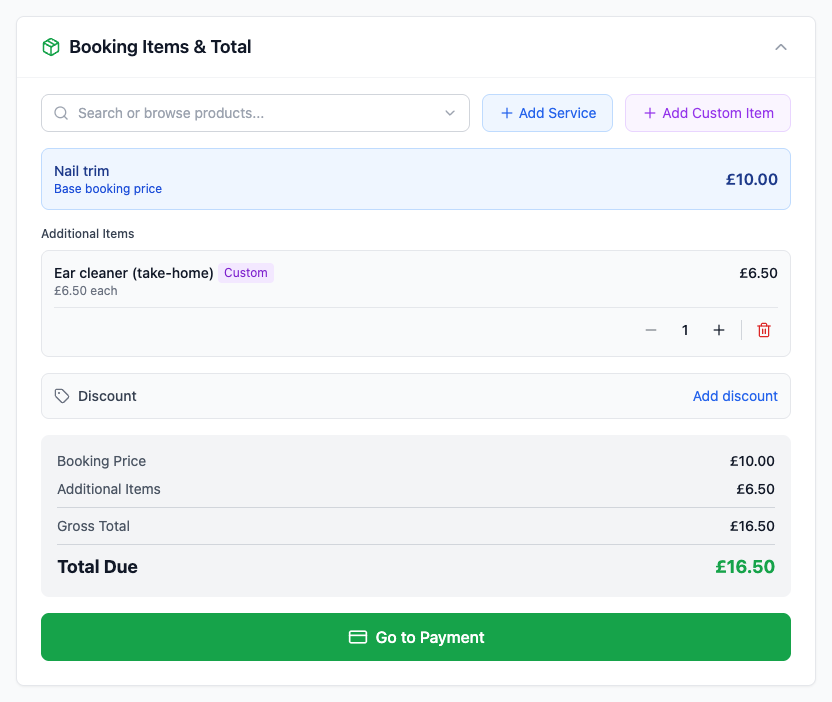 The updated booking total including an additional item