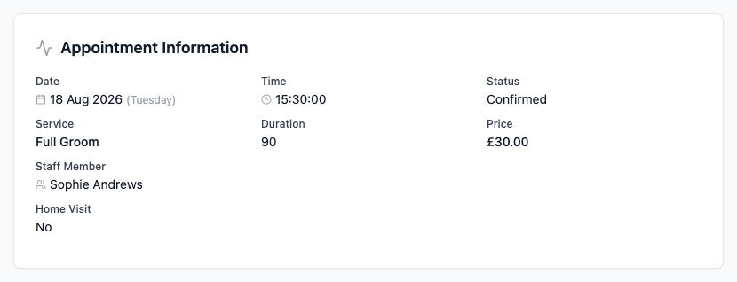The updated appointment details showing the new time