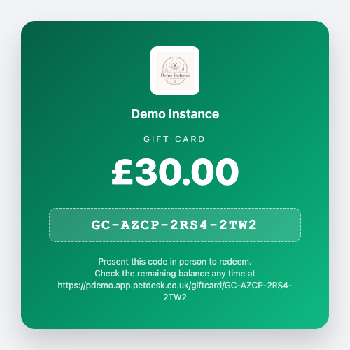 A gift card showing its balance